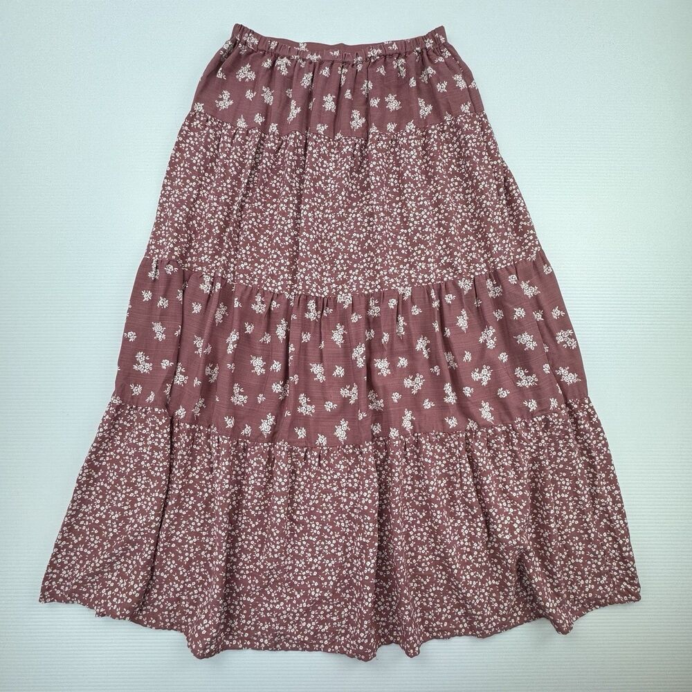 Sincerely Jules Maxi Skirt Large Pink Floral Tiered Boho Rayon Lined Cottagecore - Picture 8 of 9